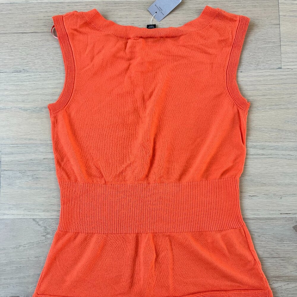 Ann Taylor Sleeveless Top Bright Orange Ribbed Waist | XS Petite